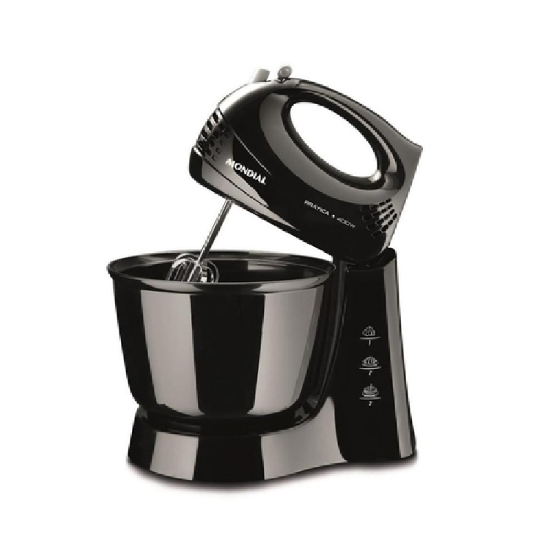 Batedeira 03 velocidades 400w prática b44b preta mondial