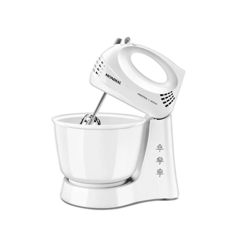 Batedeira 03 velocidades 400w prática b44w branca mondial