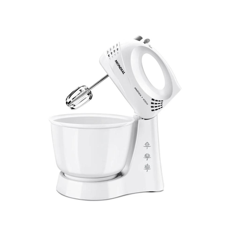 Batedeira 03 velocidades 400w prática b44w branca mondial