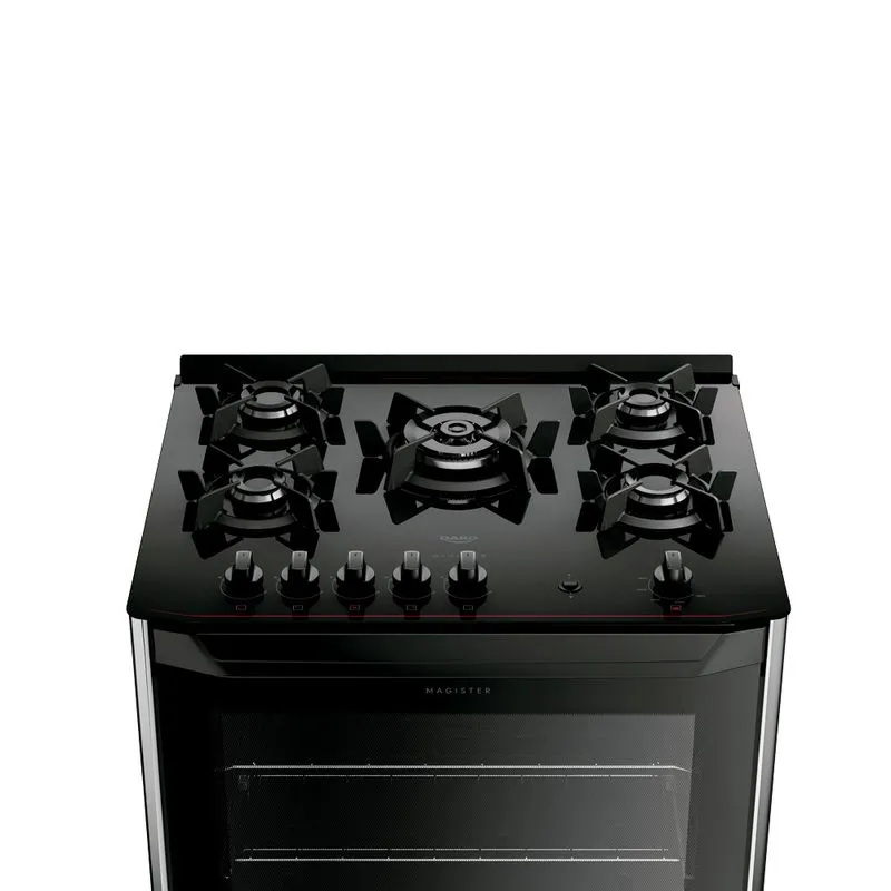 Fogão 5 bocas mesa vidro magister preto dako