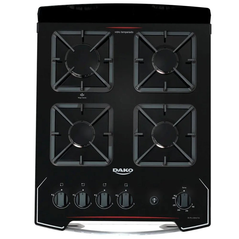 Fogão 4 bocas mesa vidro diplomata preto dako