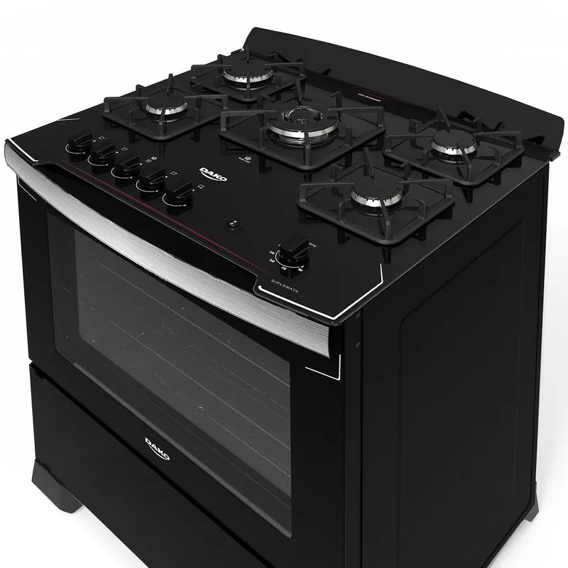 Fogão 5 bocas mesa vidro diplomata preto dako