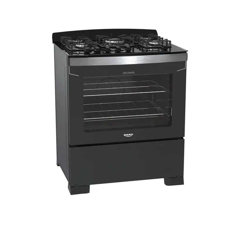 Fogão 5 bocas mesa vidro diplomata preto dako
