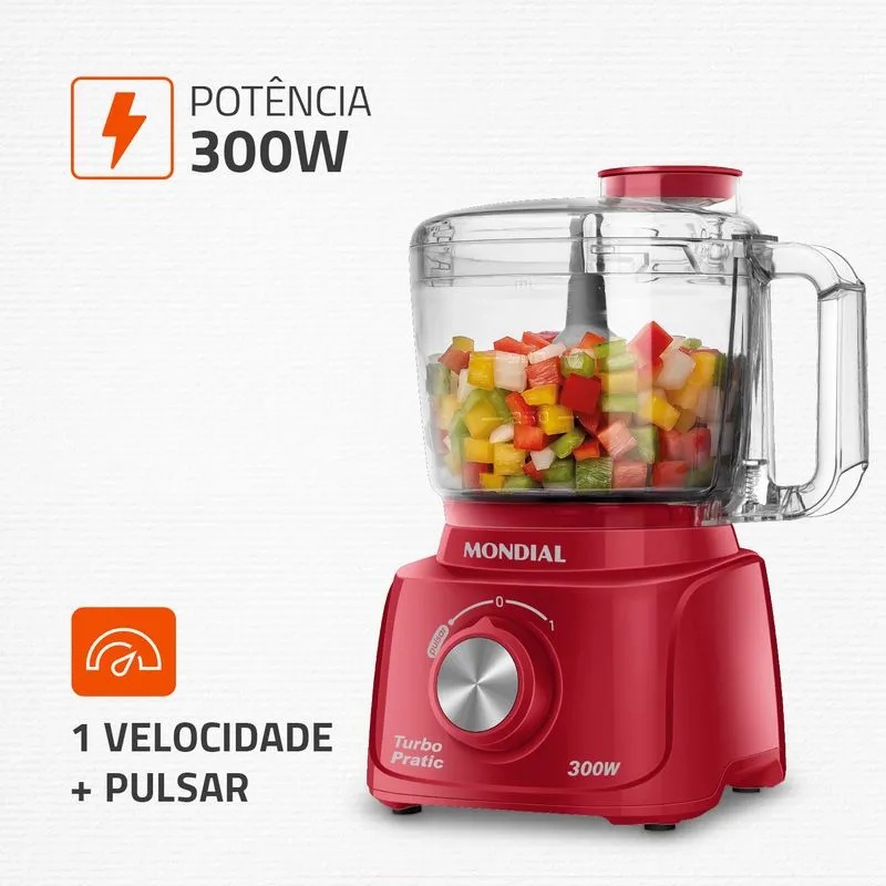 Mini processador 300w turbo pratic mp16r vermelho mondial