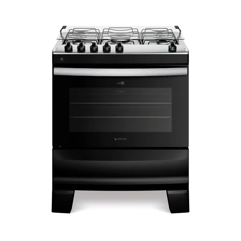 Fogão 5 bocas mesa inox agile preto atlas