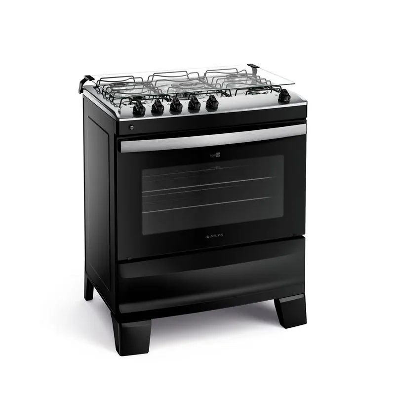Fogão 5 bocas mesa inox agile preto atlas
