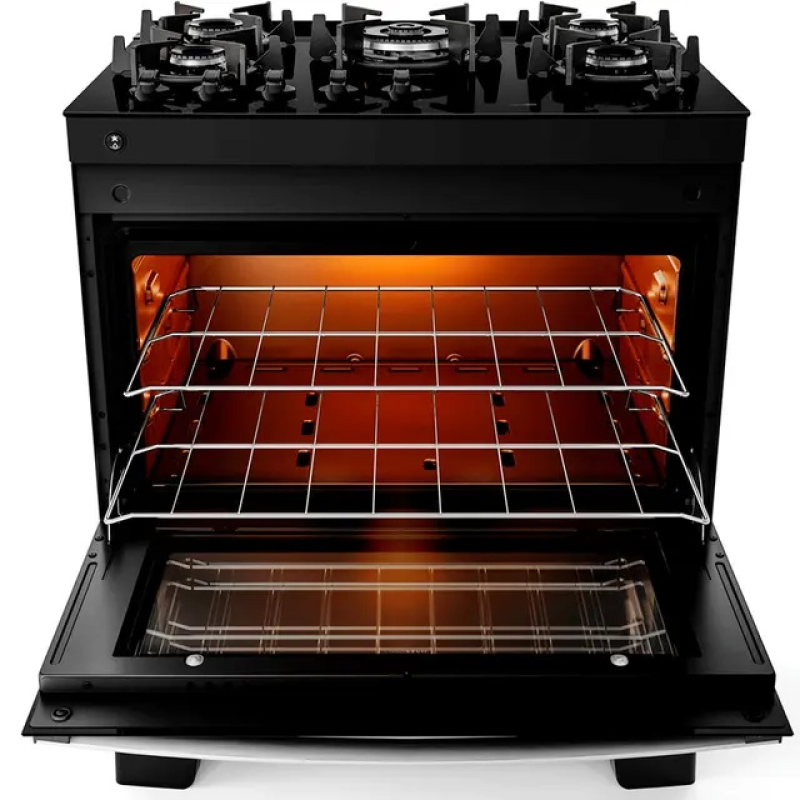 Fogão 5 bocas mesa vidro agile glass preto atlas