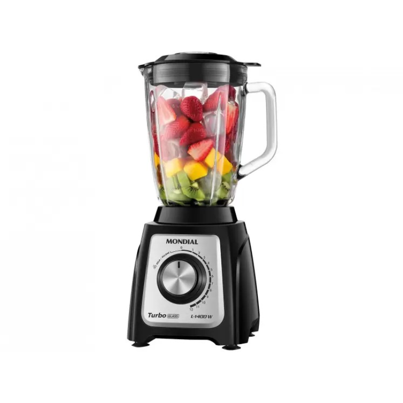 Liquidificador 12 velocidades 1400w turbo glass l1400 preto mondial