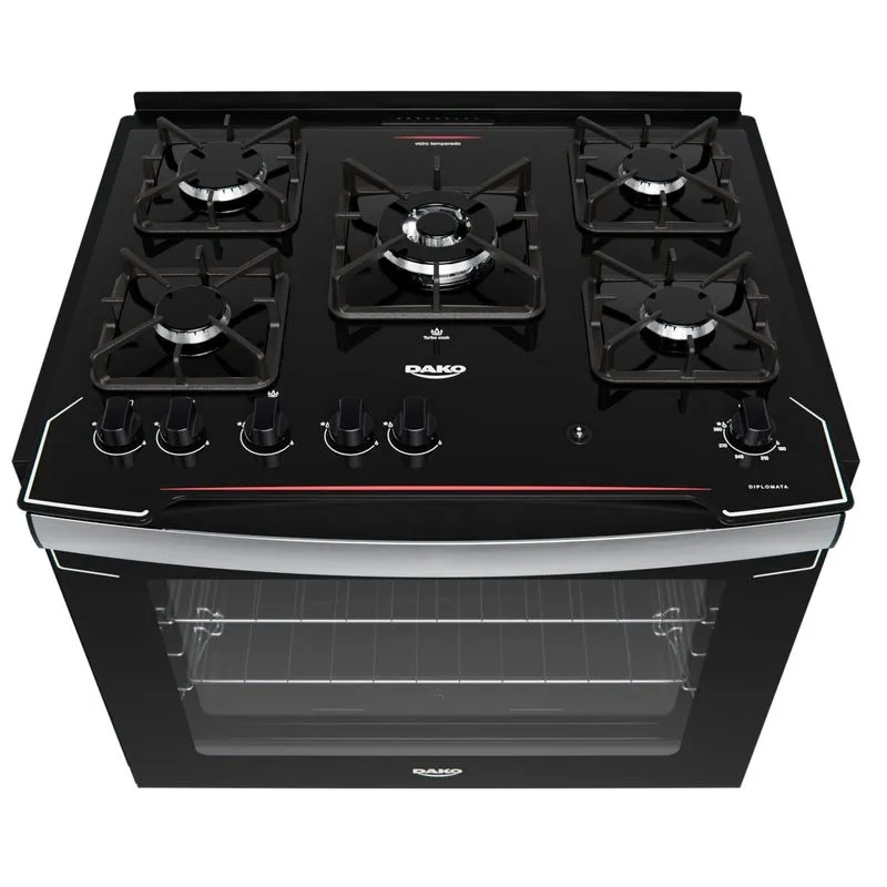 Fogão 5 bocas mesa vidro diplomata embutir preto dako