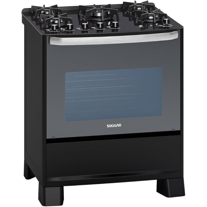 Fogão 5 bocas mesa vidro master grill fgvmtg512 preto suggar