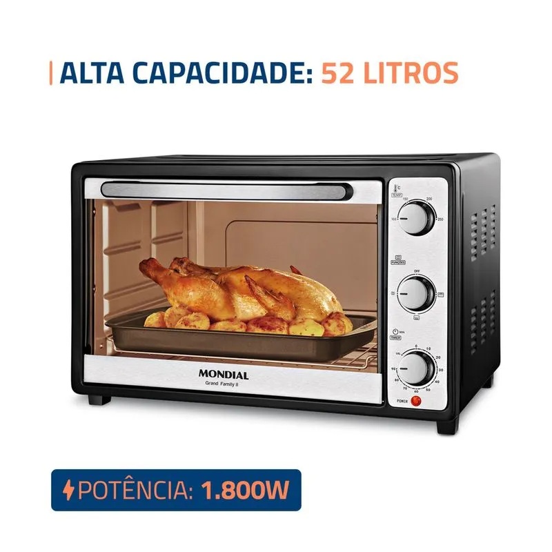 Forno elétrico 1800w 52l fr52b preto mondial