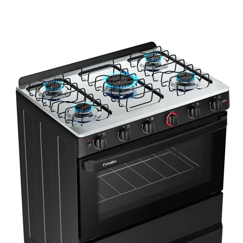 Fogão 5 bocas mesa inox ideal super preto esmaltec