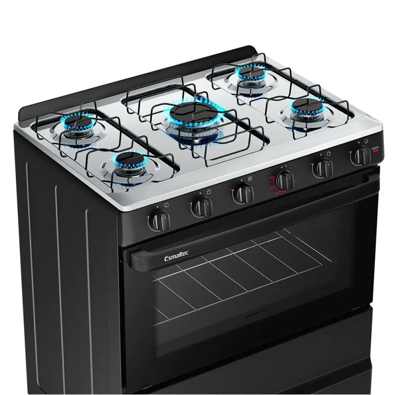 Fogão 5 bocas mesa inox ideal pop preto esmaltec